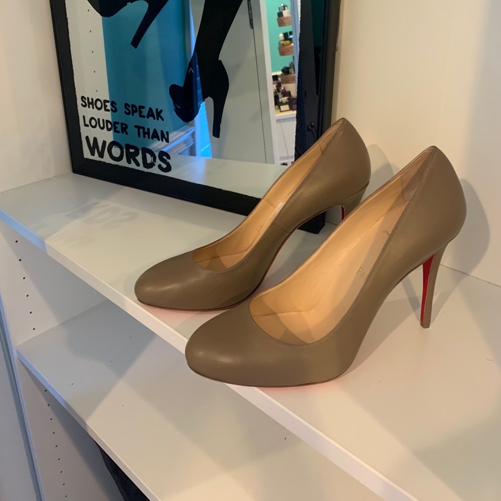 Authentic Taupe Christian Louboutin Pumps.